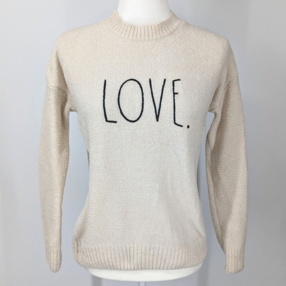 Rae Dunn Women's Cream Off-White LOVE Word Crewneck Pullover Sweater Small